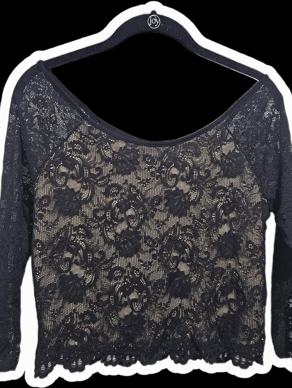 Black Lace Overlay Long-Sleeve Crop Top